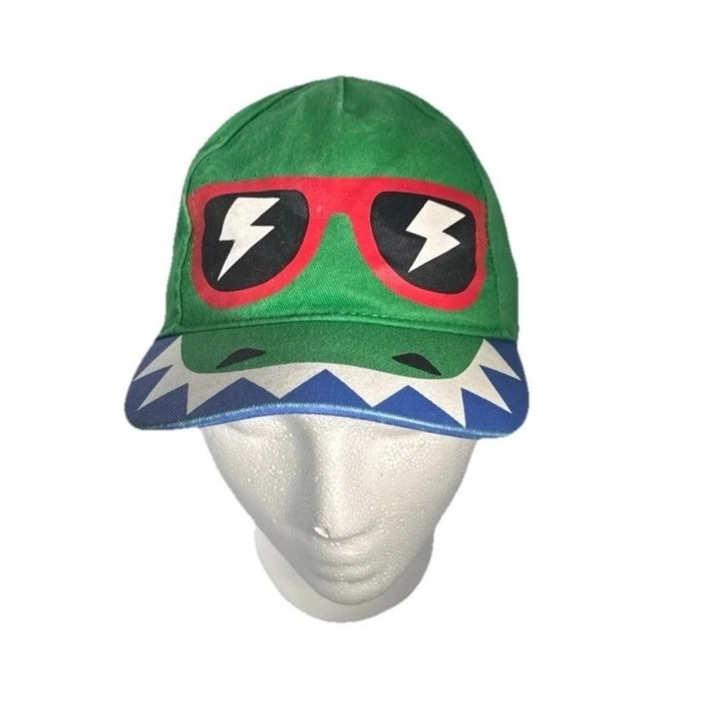 Kids Green Dinosaur Baseball Cap with Sunglasses and Teeth Design